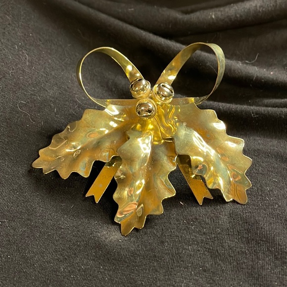 Home Interiors 3 piece Brass Decor 2 month no baskets - 1 bow w/Holly Leaves - Picture 2 of 12